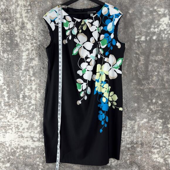 New York Company Plus Sz 18 Dark Floral Print Knee Length Shift Dress Cap Sleeve - Picture 2 of 9